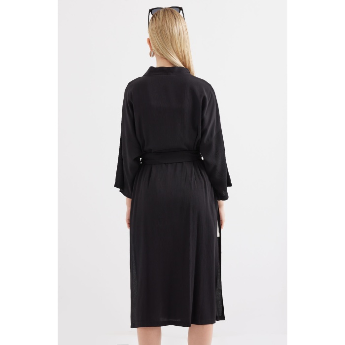 5835 Yırtmaçlı Yazlık Kimono - Siyah