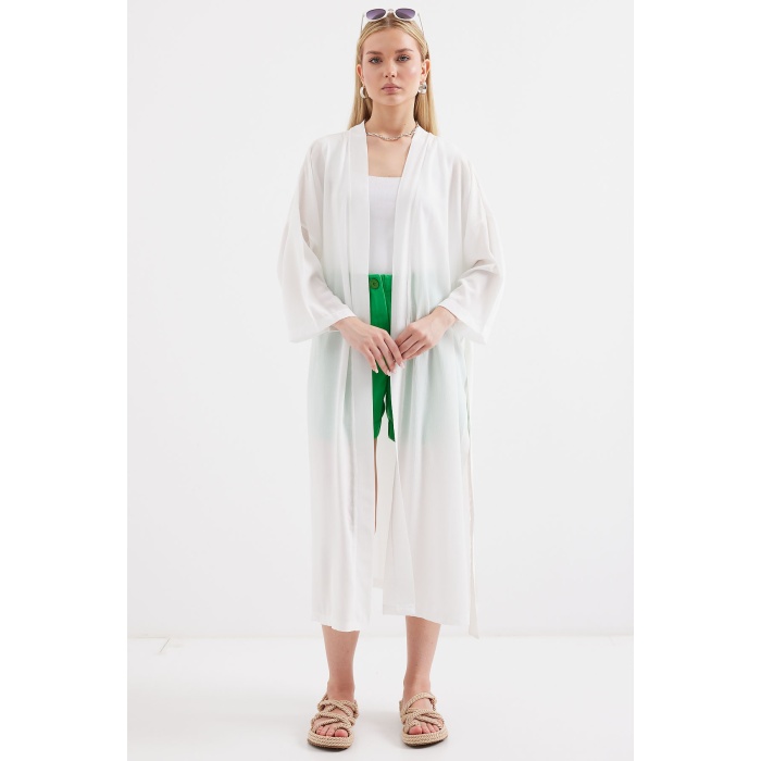 5835 Yırtmaçlı Yazlık Kimono - Beyaz