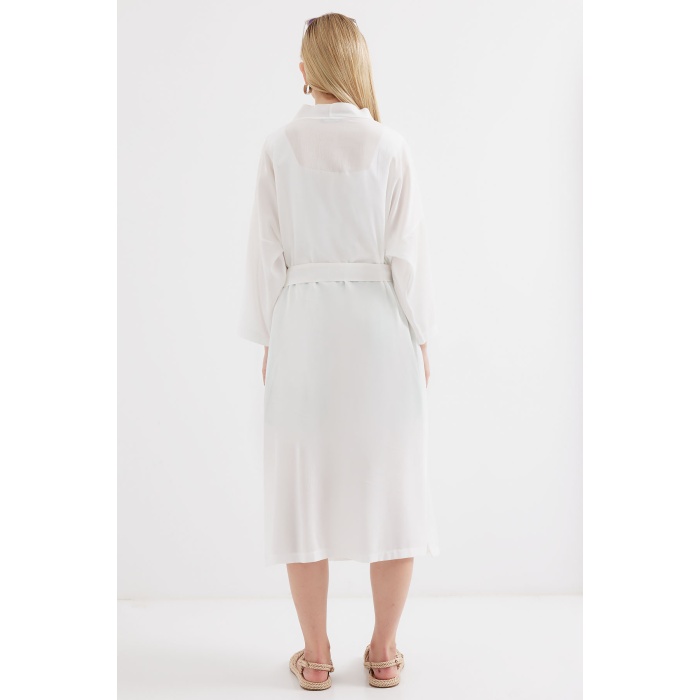 5835 Yırtmaçlı Yazlık Kimono - Beyaz
