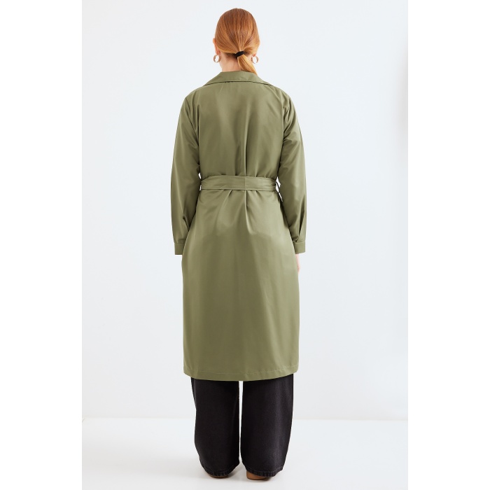 5853 Kruvaze Yaka Trençkot - Haki