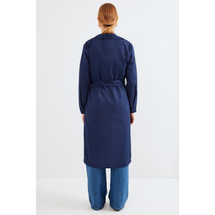 5853 Kruvaze Yaka Trençkot - Lacivert