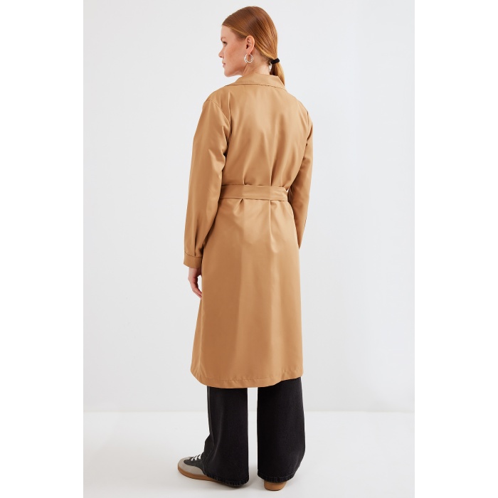 5853 Kruvaze Yaka Trençkot - Taba