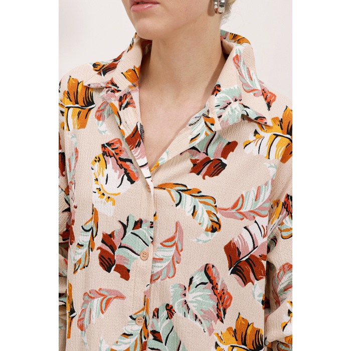 Kadın Krem Desenli Örme İkili Takım 5858