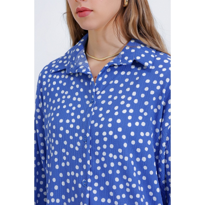 Kadın Puantiyeli İndigo Ekru Örme İkili Takım 5858