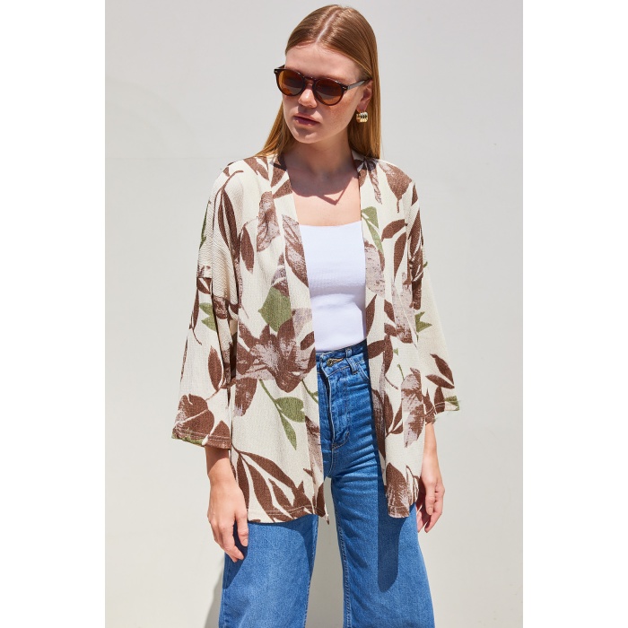 5862 Örme Kimono - Haki