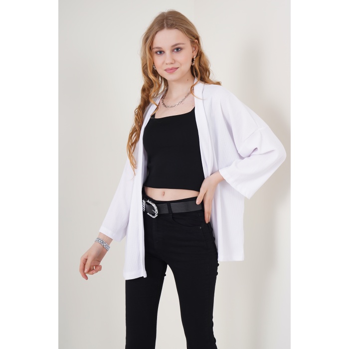 5862 Örme Kimono - Beyaz