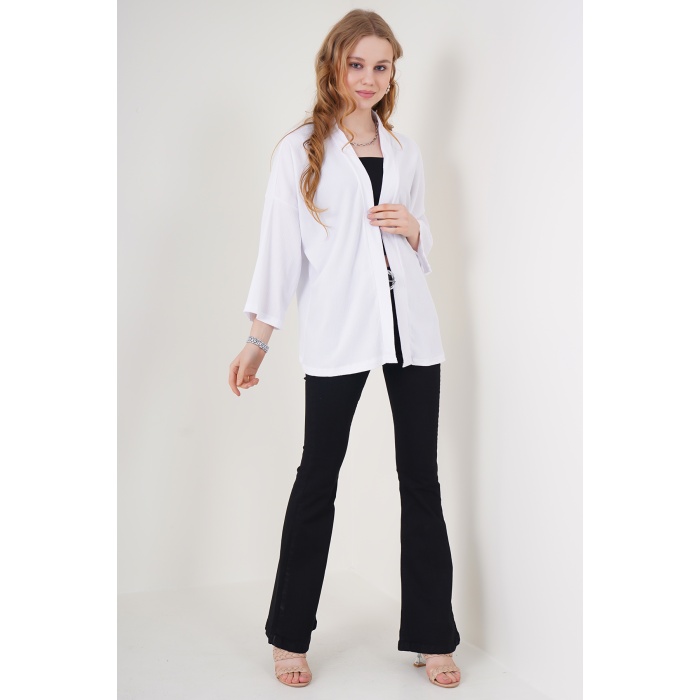 5862 Örme Kimono - Beyaz