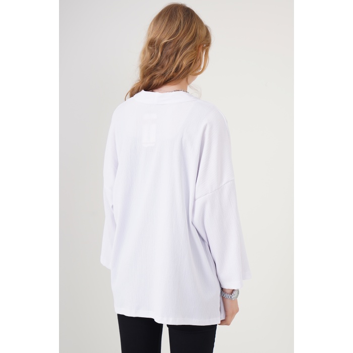 5862 Örme Kimono - Beyaz