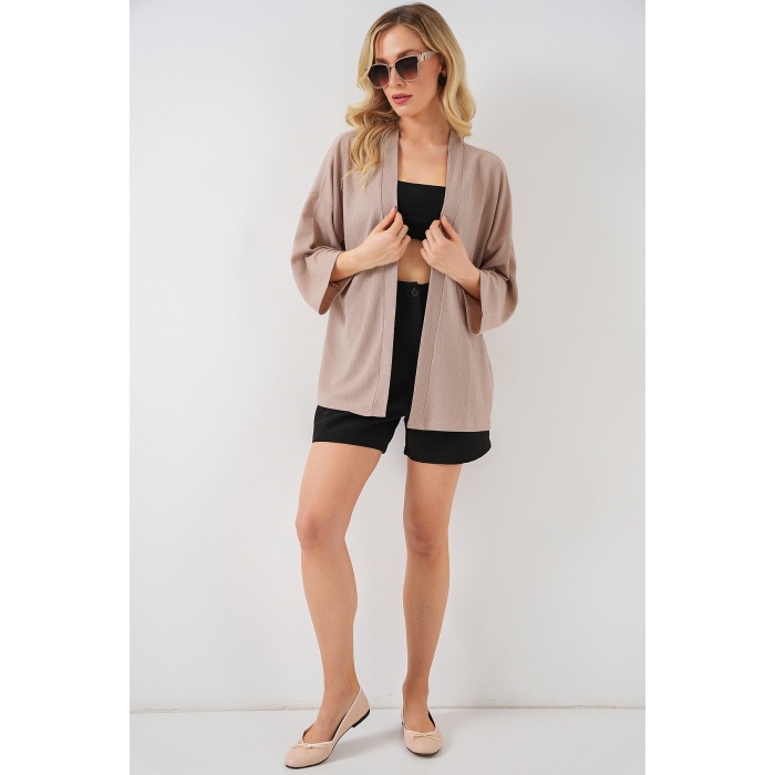 5862 Örme Kimono - Bej