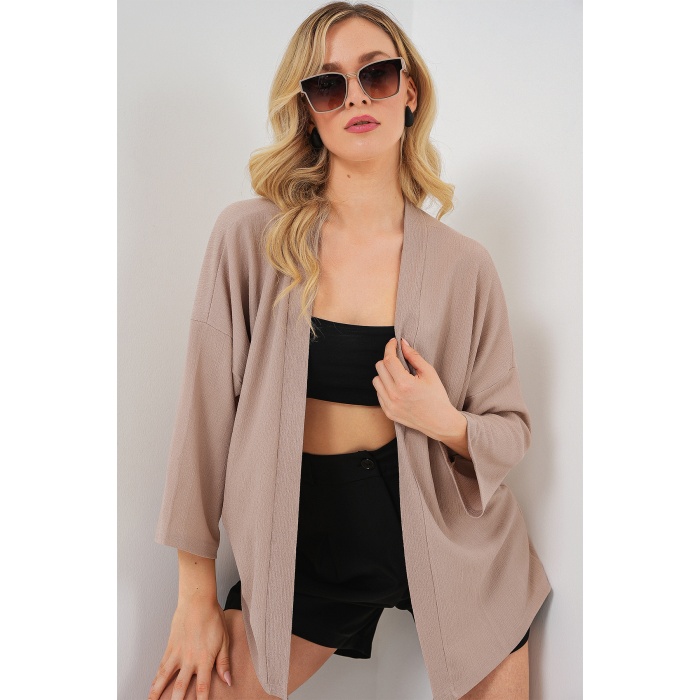 5862 Örme Kimono - Bej