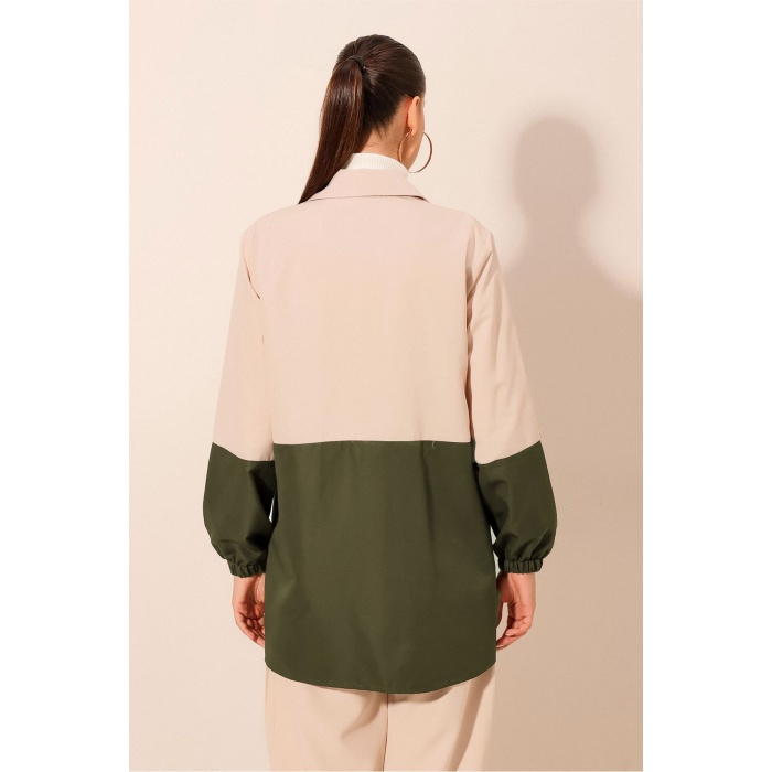 5909 Çift Renkli Mevsimlik Trençkot - Haki