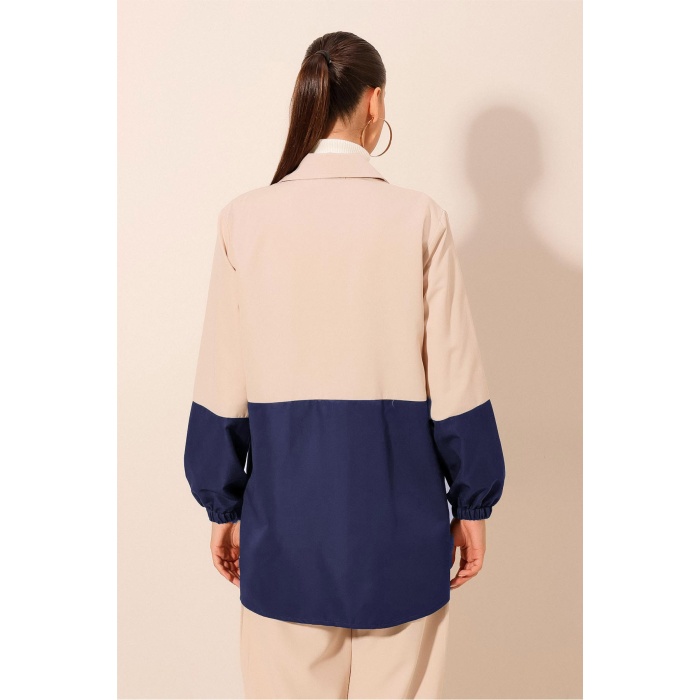 5909 Çift Renkli Mevsimlik Trençkot - Lacivert