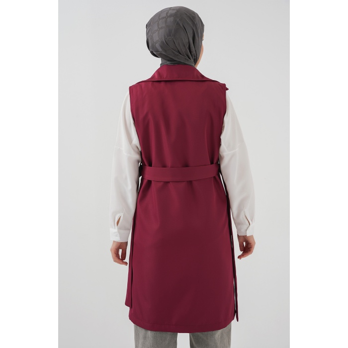 5911 Kruvaze Yaka Trençkot Yelek - Bordo