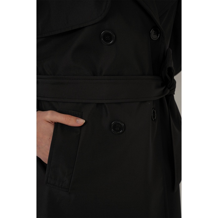 5918 Kruvaze Yaka Trençkot - Siyah