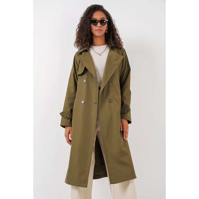 5918 Kruvaze Yaka Trençkot - Haki