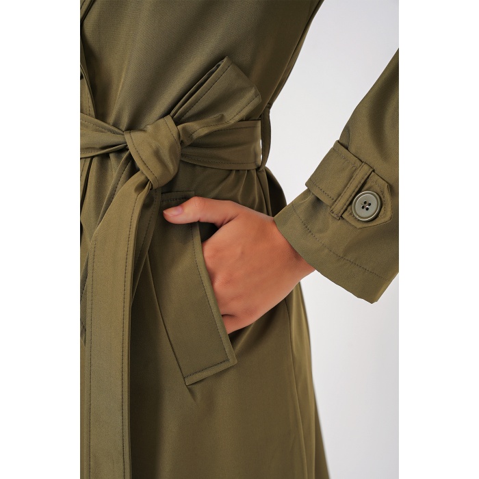 5918 Kruvaze Yaka Trençkot - Haki