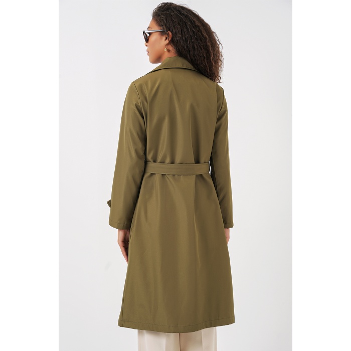 5918 Kruvaze Yaka Trençkot - Haki