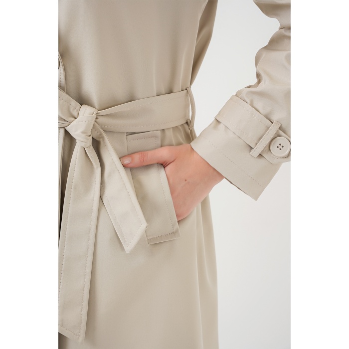 5918 Kruvaze Yaka Trençkot - Bej