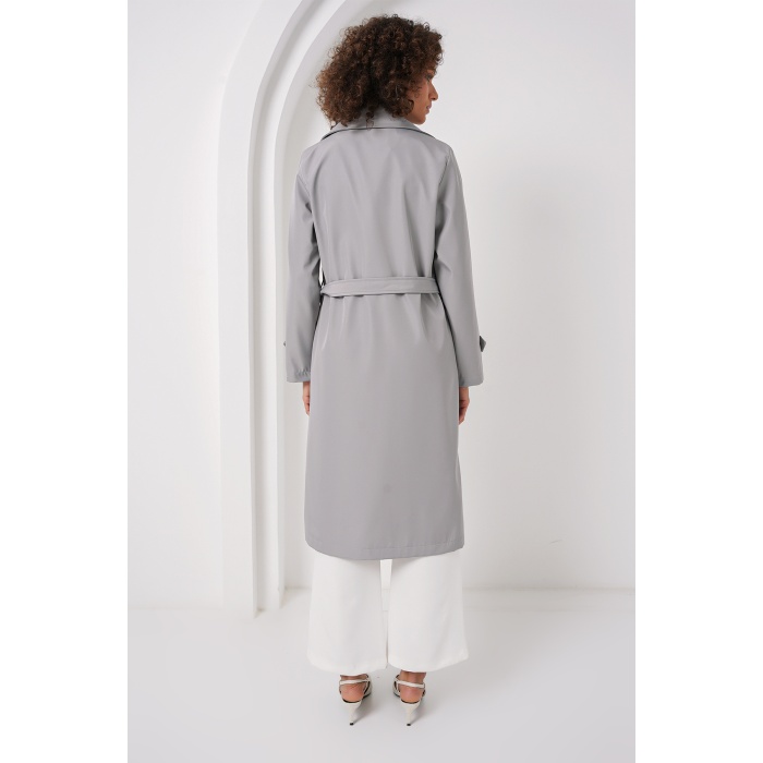 5918 Kruvaze Yaka Trençkot - Gri