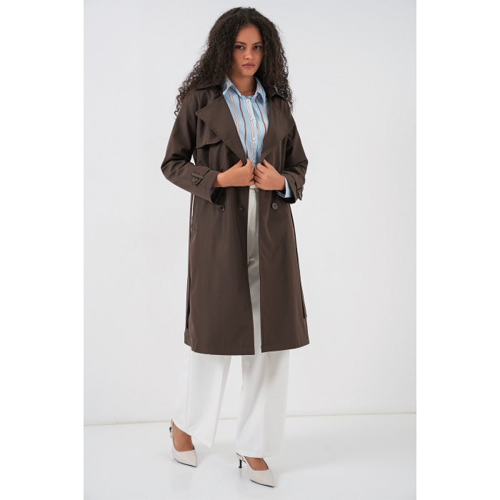 5918 Kruvaze Yaka Trençkot - C. Kahverengi