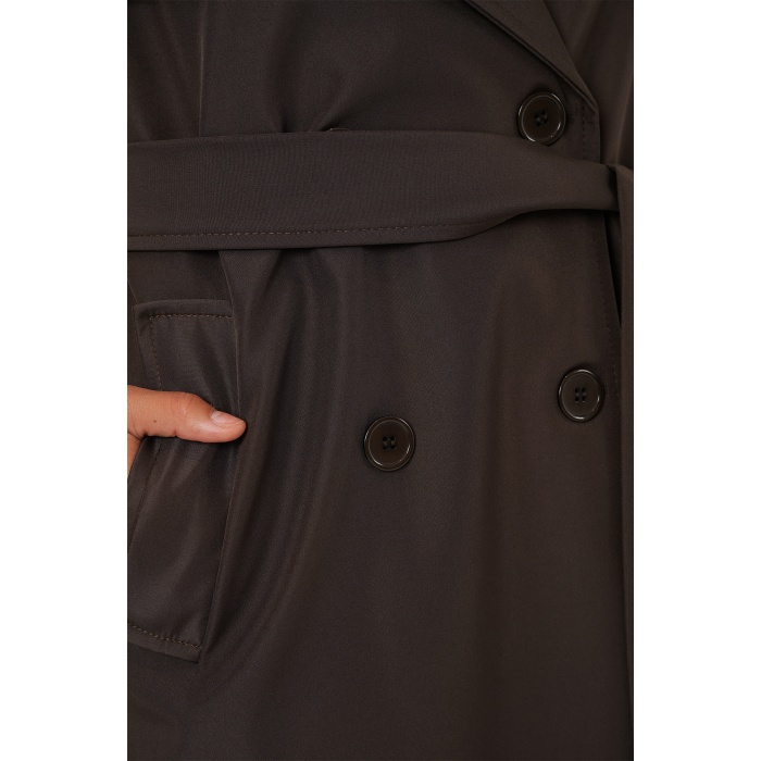 5918 Kruvaze Yaka Trençkot - C. Kahverengi