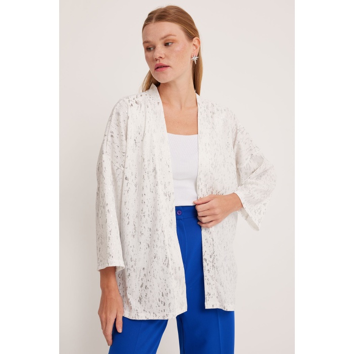 Kadın Gümüş Varaklı Örme Kimono 5925