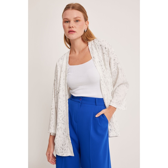 Kadın Gümüş Varaklı Örme Kimono 5925