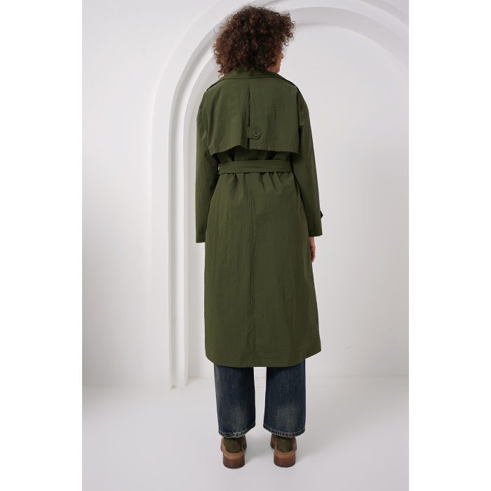 5936 Kruvaze Yaka Trençkot - Haki