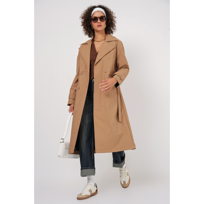 5936 Kruvaze Yaka Trençkot - Bisküvi