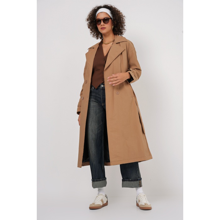 5936 Kruvaze Yaka Trençkot - Bisküvi