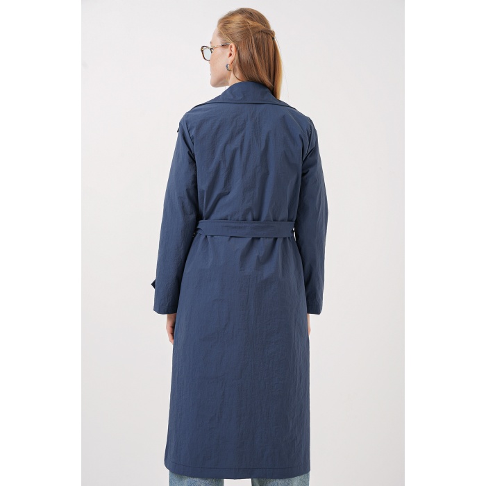 5938 Kruvaze Yaka Trençkot - Lacivert