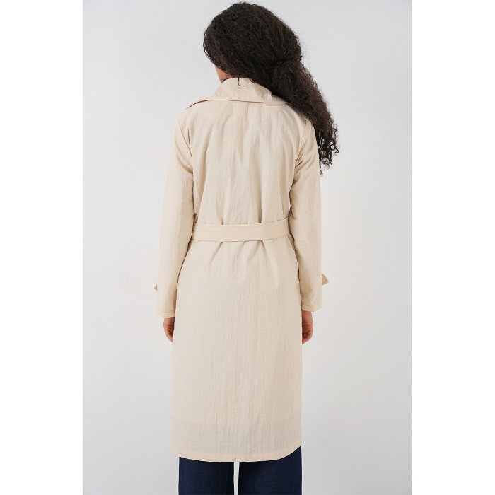 5938 Kruvaze Yaka Trençkot - Krem