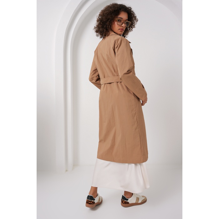 5938 Kruvaze Yaka Trençkot - Camel