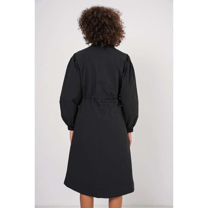 5939 Astarlı Uzun Trençkot - Siyah