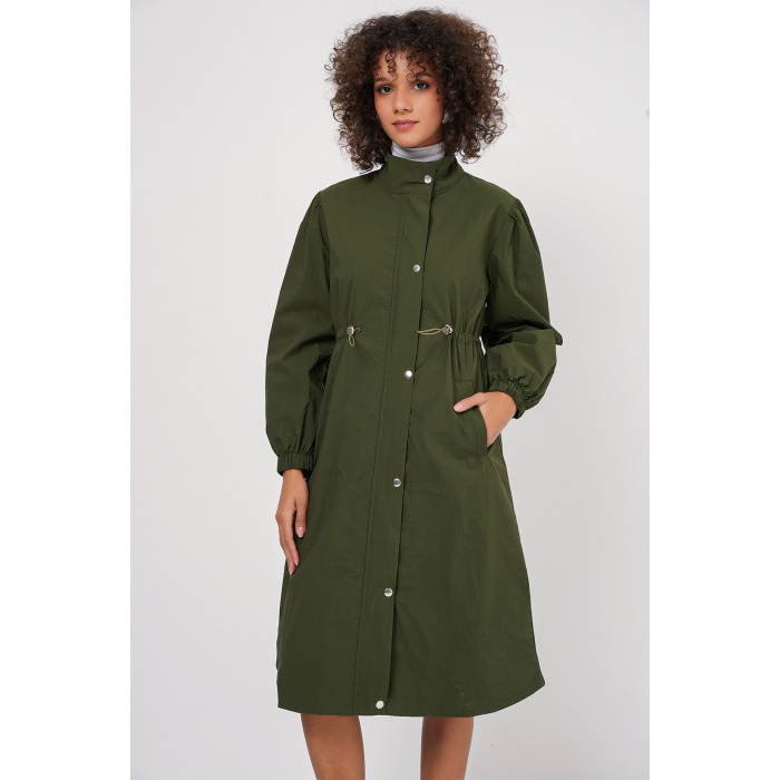 5939 Astarlı Uzun Trençkot - Haki