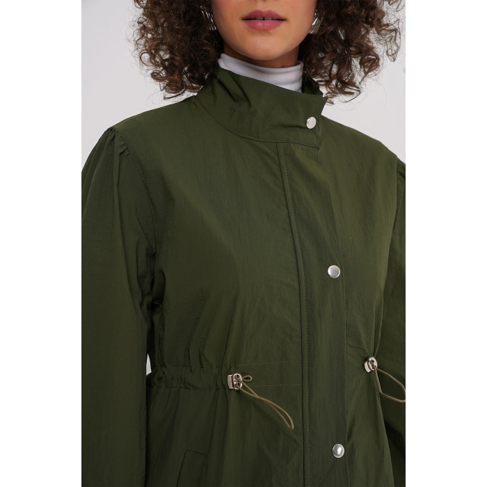 5939 Astarlı Uzun Trençkot - Haki