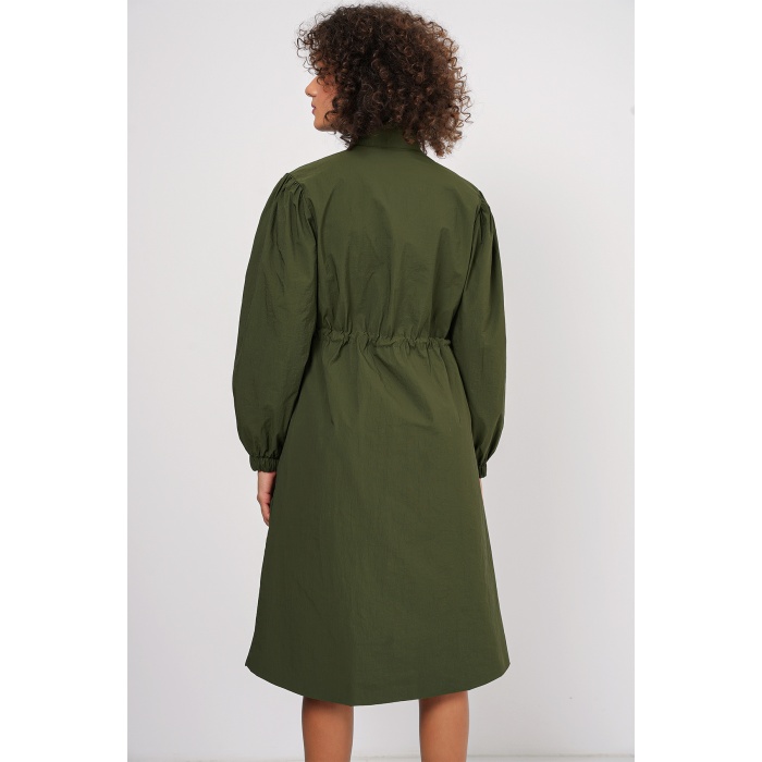 5939 Astarlı Uzun Trençkot - Haki