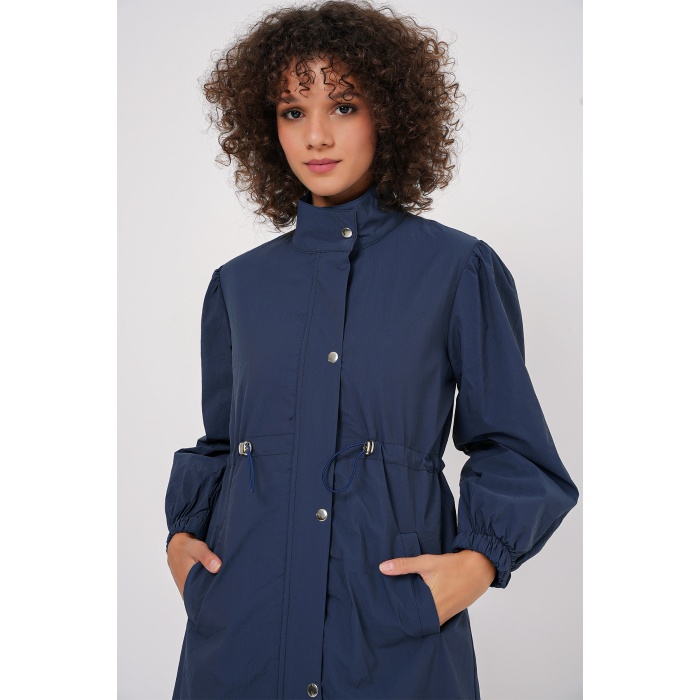 5939 Astarlı Uzun Trençkot - Lacivert