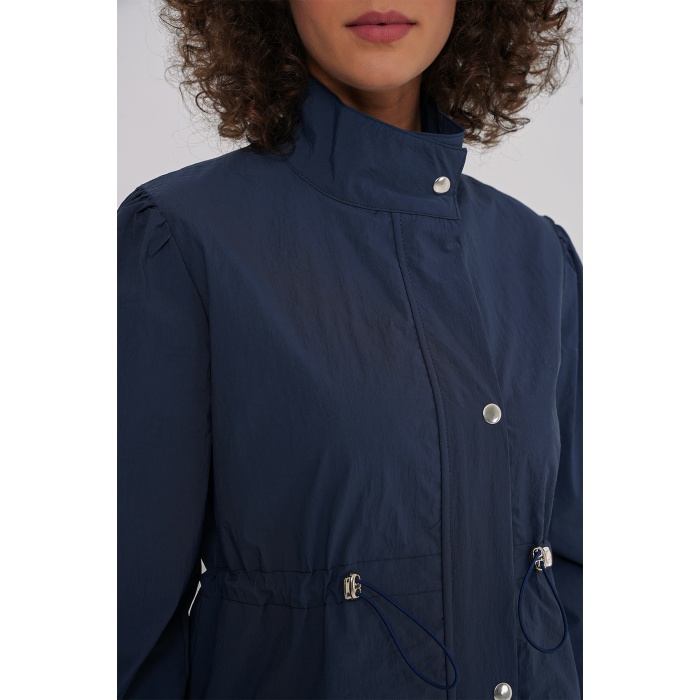 5939 Astarlı Uzun Trençkot - Lacivert