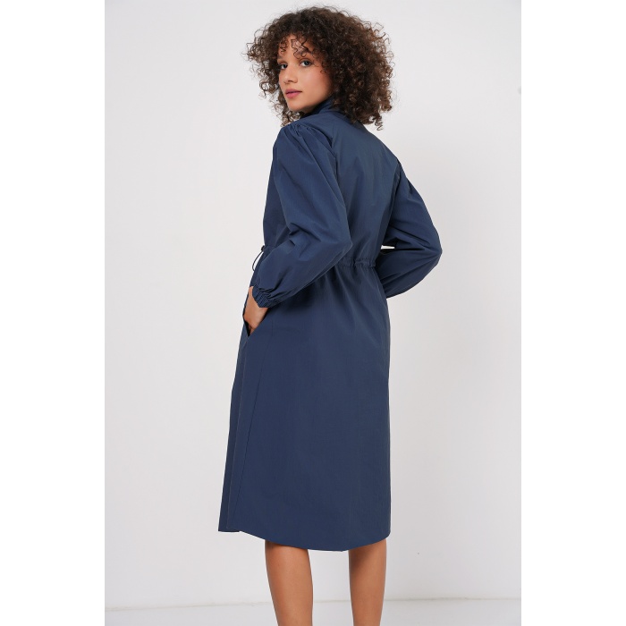 5939 Astarlı Uzun Trençkot - Lacivert