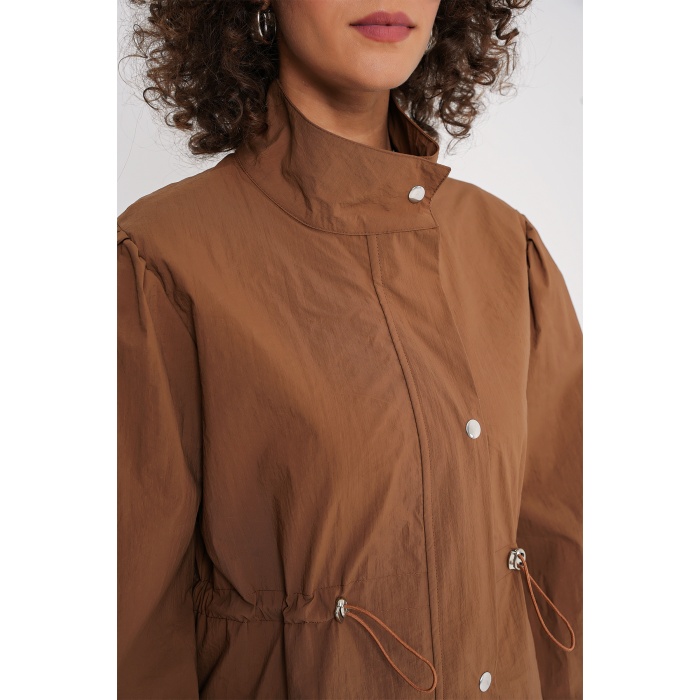 5939 Astarlı Uzun Trençkot - Taba