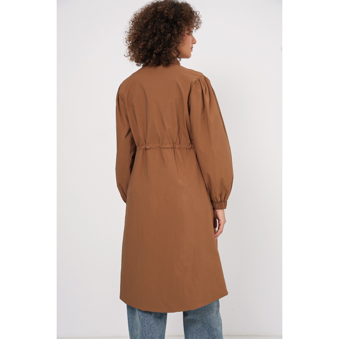 5939 Astarlı Uzun Trençkot - Taba