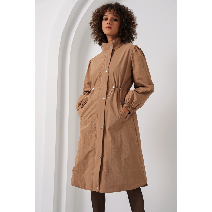 5939 Astarlı Uzun Trençkot - Camel