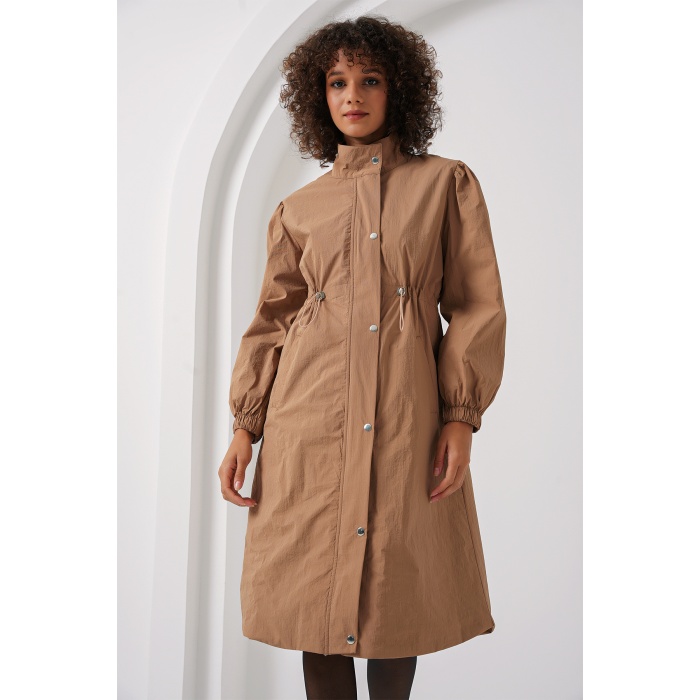 5939 Astarlı Uzun Trençkot - Camel