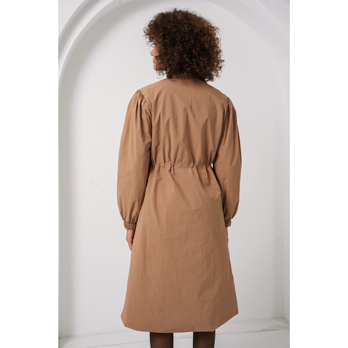 5939 Astarlı Uzun Trençkot - Camel