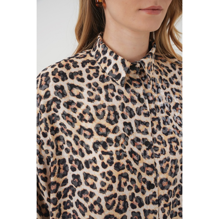 5944 Desenli Uzun Gömlek Tunik - Bej