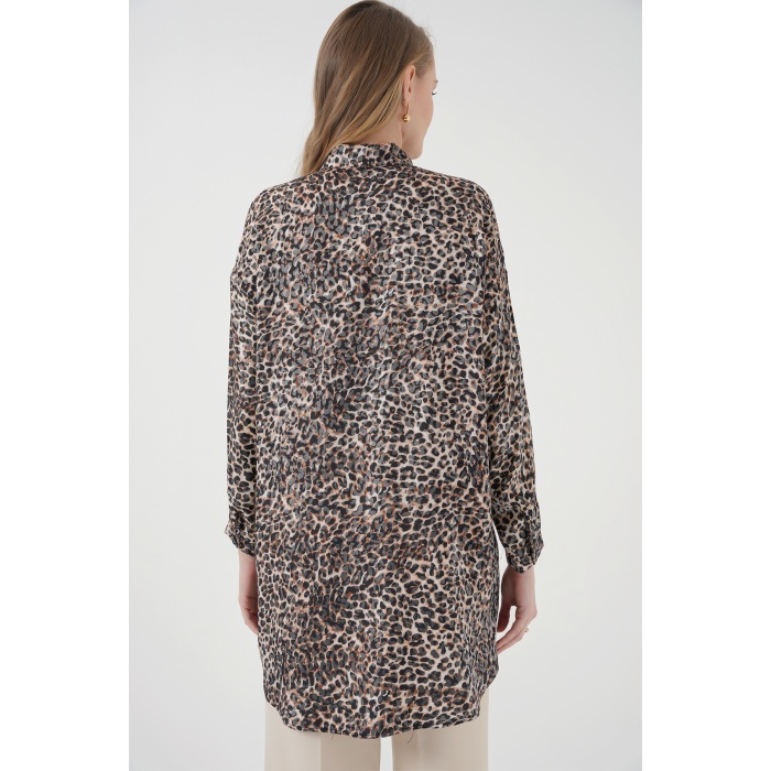 5944 Desenli Uzun Gömlek Tunik - C. Kahverengi
