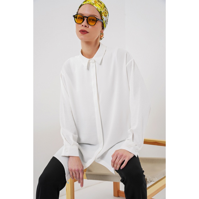 Kadın Uzun Gömlek Tunik 5945 - Beyaz