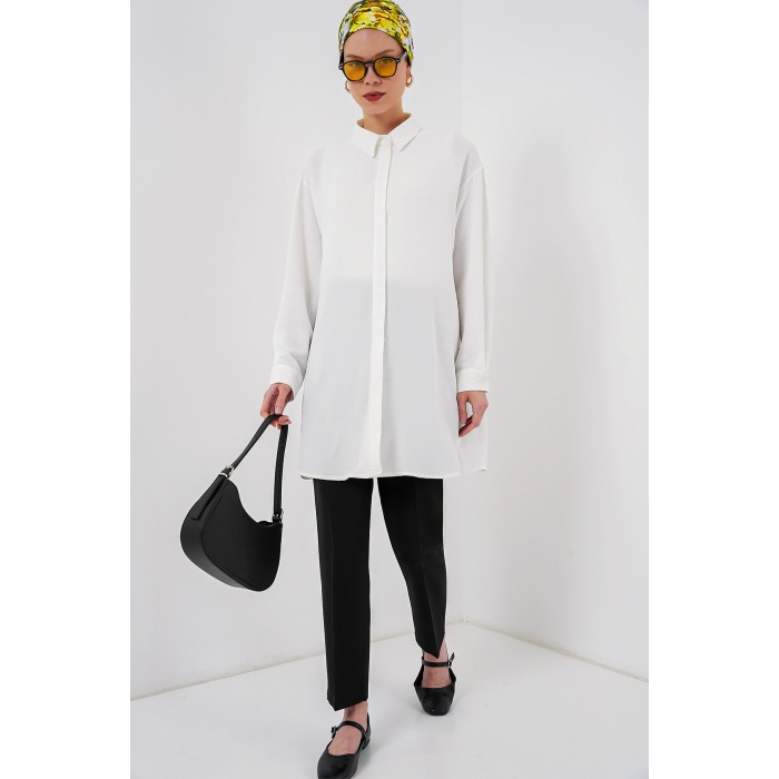 Kadın Uzun Gömlek Tunik 5945 - Beyaz