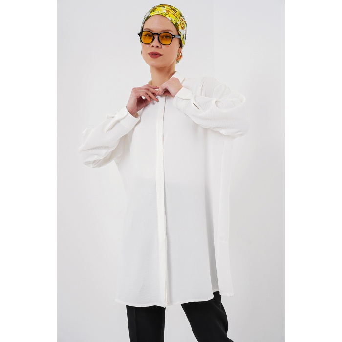 Kadın Uzun Gömlek Tunik 5945 - Beyaz